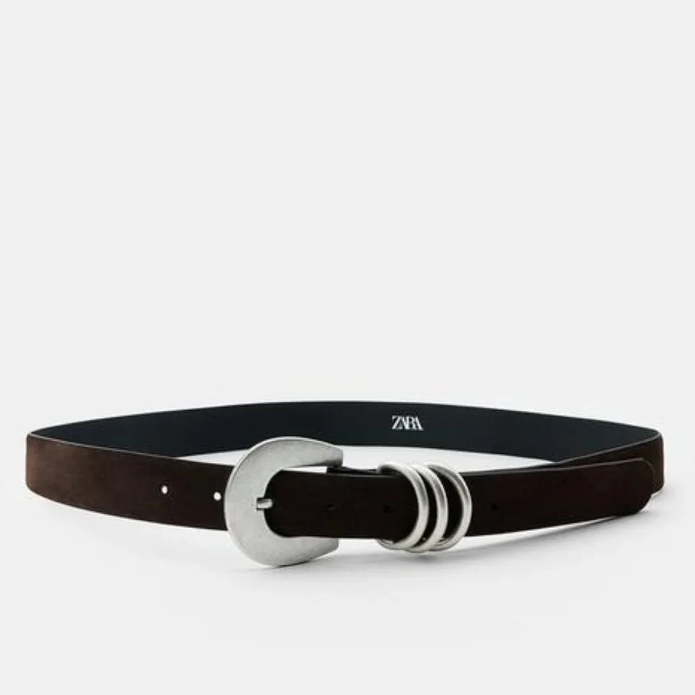 ZARA‎ 100% SUEDE LEATHER BELT WITH TRIPLE KEEPER